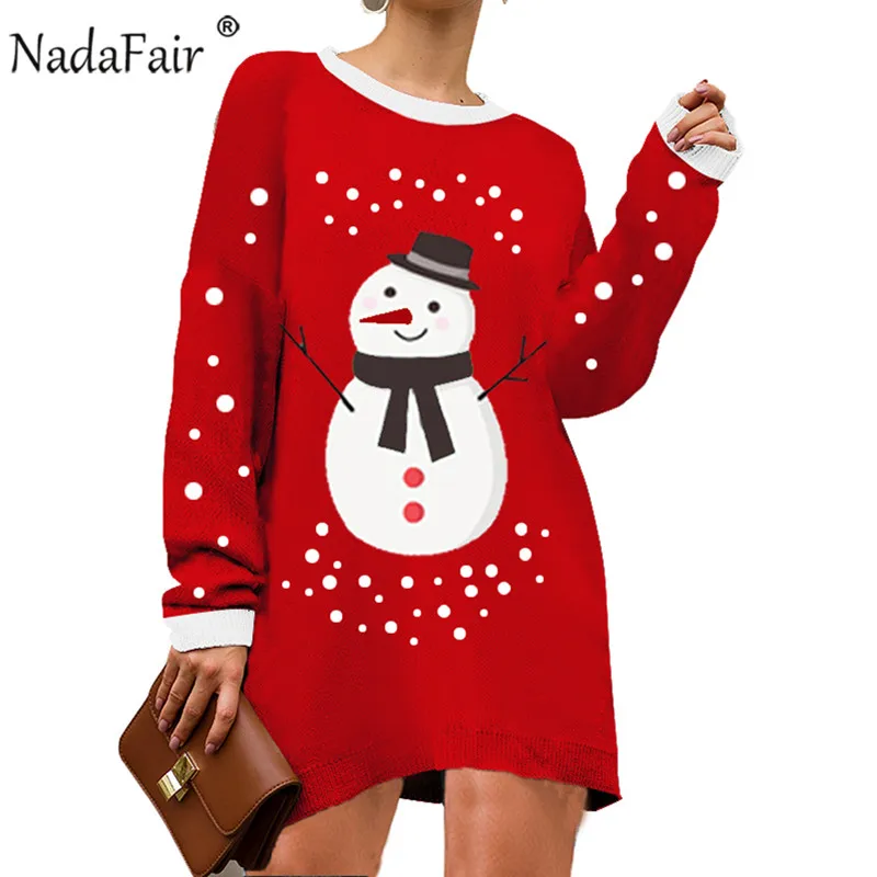 Женское теплое трикотажное платье Nadafair свободное Повседневное свитер размера