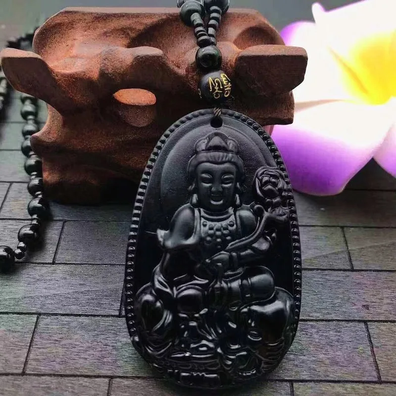

Chinese Natural Obsidian Hand-carved Jade Pendant Fashion Boutique Jewelry Men and Women Necklace Sweater Chain