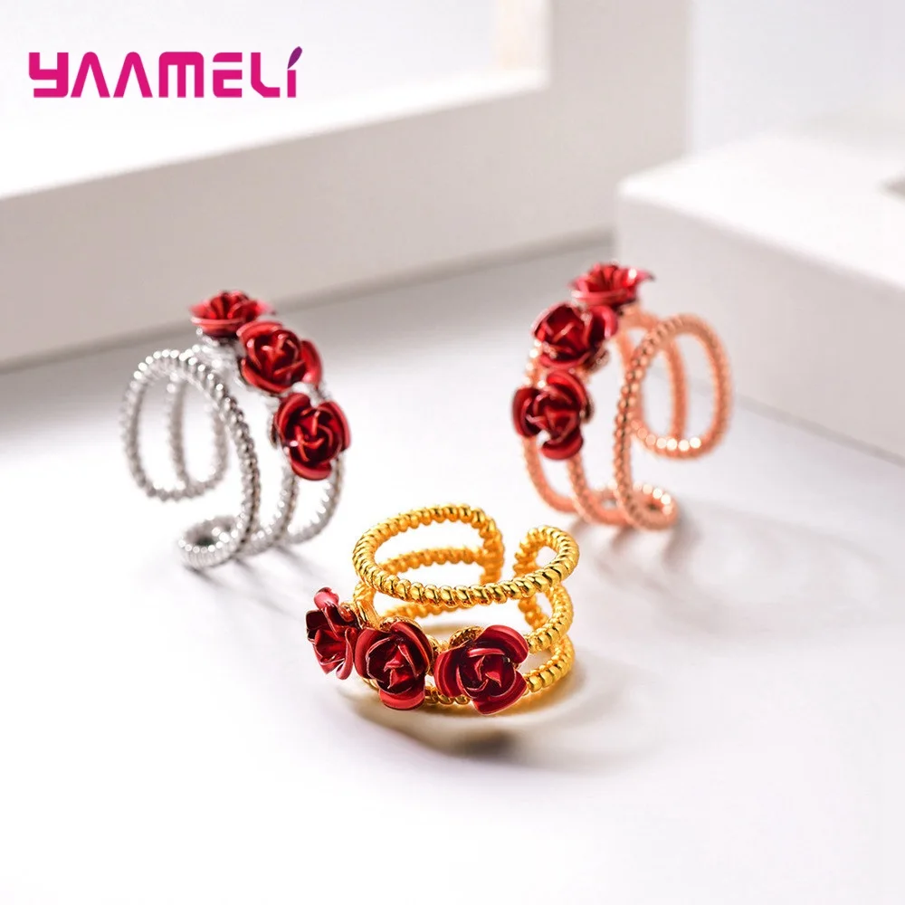 Кольцо женское витое с крупной красной розой 3 цвета | Украшения и аксессуары