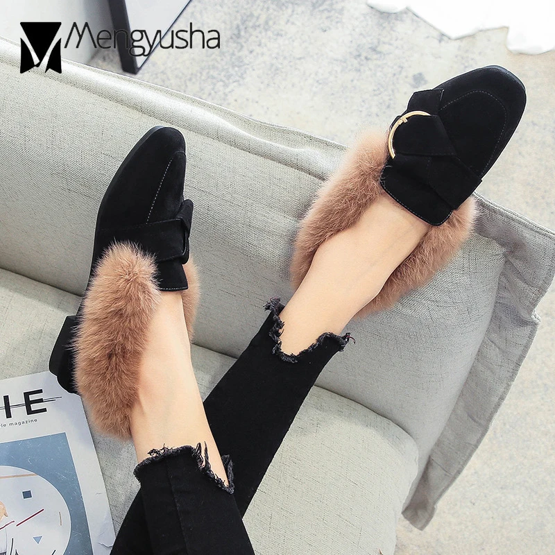 Туфли оксфорды женские с мехом норки повседневные меховые лоферы плоская