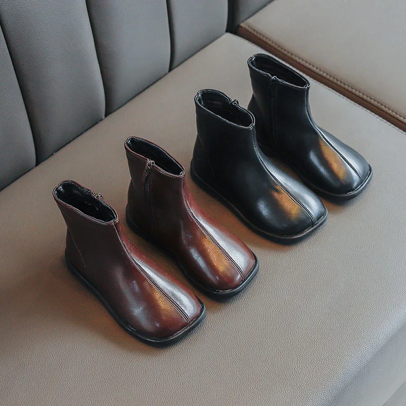 

Children British Style Fashion Boots 2021 Autumn New Girls Solid Color Side Zipper Short Boots Soft Bottom Casual Martin Boots