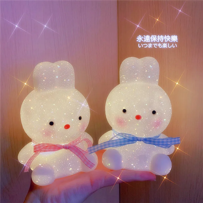 Милая прикроватная лампа в Корейском стиле Ins кролик мультяшный 3D ночсветильник