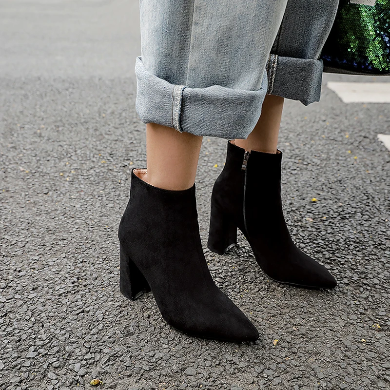 

Женские полусапожки на платформе, черные, коричневые, ботильоны на высоком каблуке, большой размер 43