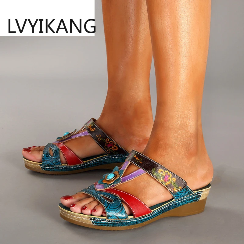 

Women Sandals Fashion Ethnic Style Flowers Sandals Wedges Flip Flop Ladies Shoes