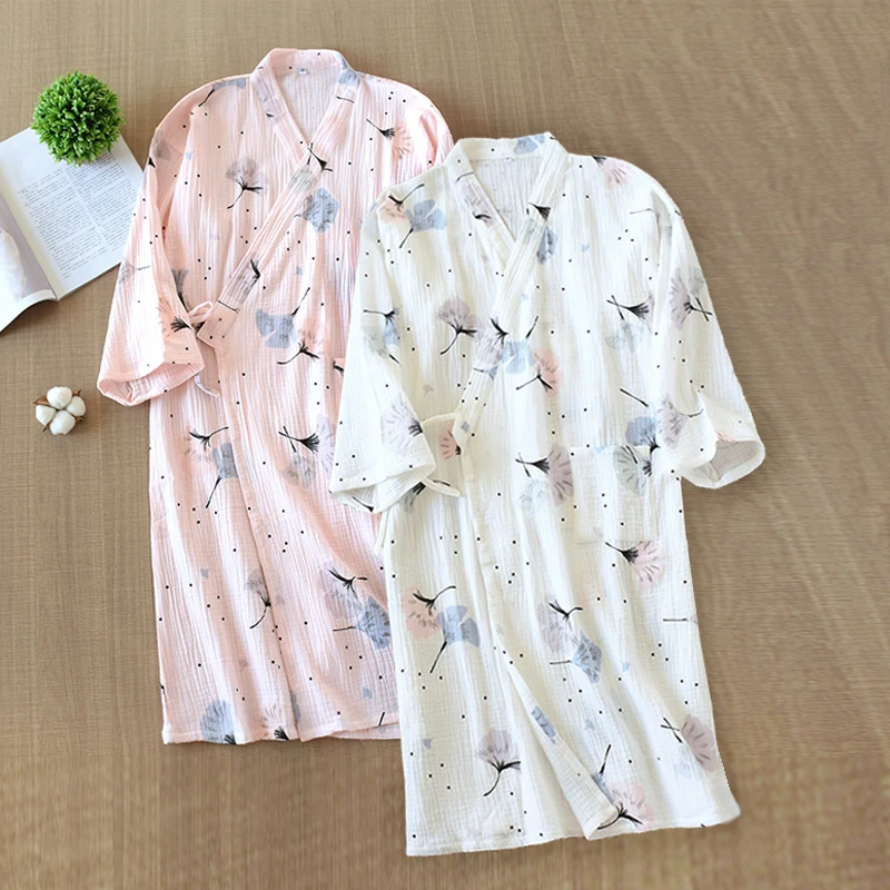 Женские повседневные удобные халаты пижамы марлевый креп хлопок свободное