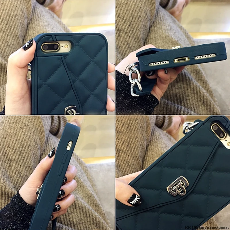 Чехол-кошелек для iPhone XS Max XR X 10 8 7 6s 6 Plus 11 Pro Max, мягкий силиконовый чехол с отделением для карт, сумочка, кошелек, чехол для телефона с длинной цепочкой