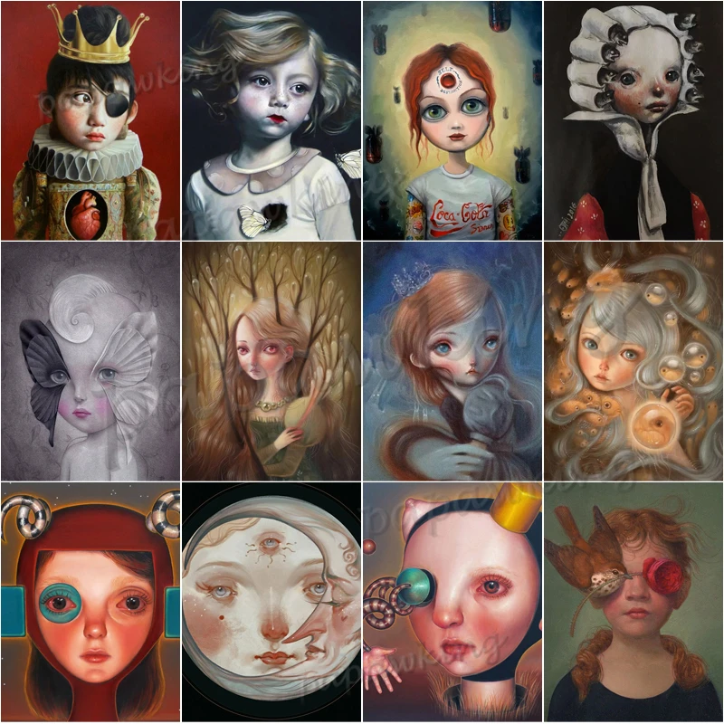 

5D Diy Diamond Painting Ania Tomicka Surrealism Style Portrait Illustration Full Diamond Embroidery Mosaic Kit Wall Art 3D Decor