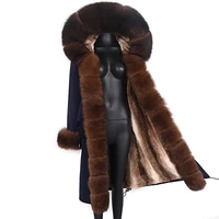 2021 new winter jacket women real fur coat thick warm natural fox fur collar hood loose long parka big fur outerwear detachable