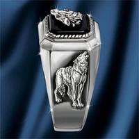 vintage ancient wolf head ring for mens viking gothic steampunk hip hop carved animals pattern party gift wholesale