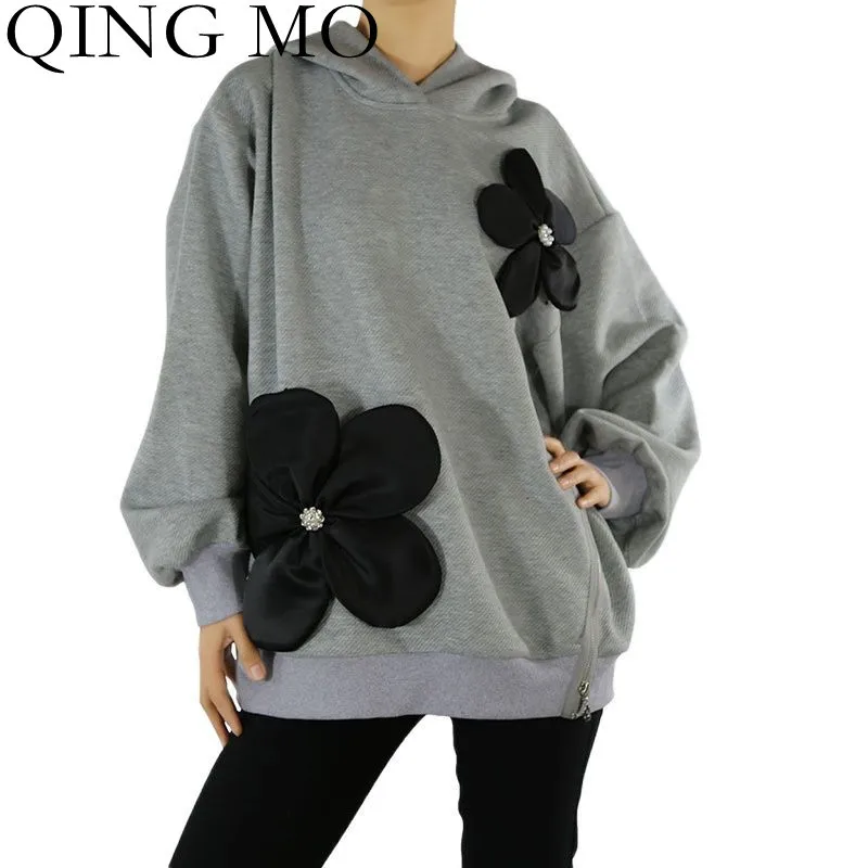 

QING MO Spring Autumn Fashion Stitching Three-dimensional Decorative Sweatshirt Women 2022 New Loose Women's Hoodies ZWL1995