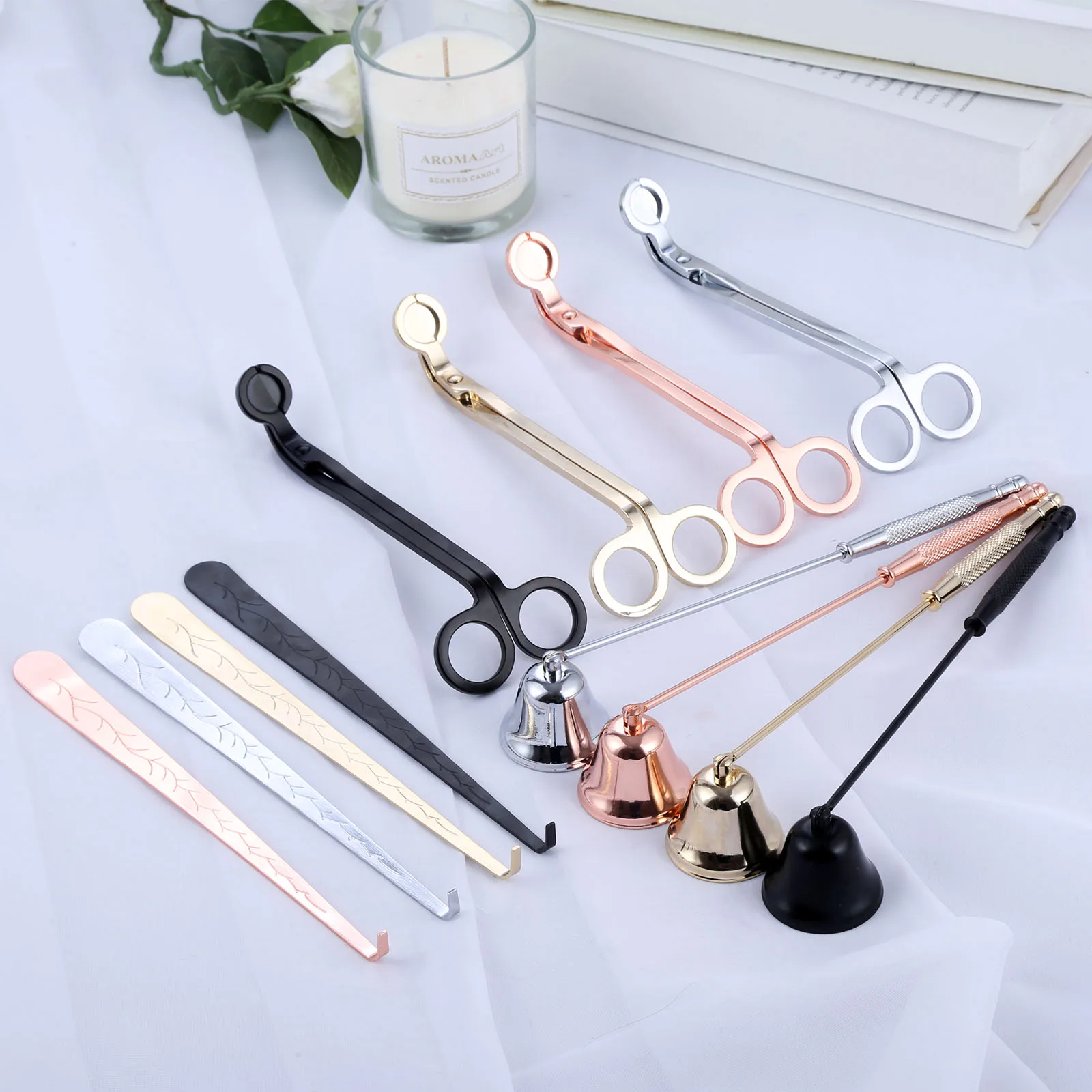 

3pcs Candle Care Kit Candle Snuffer Wick Dipper Oil Lamp Trimmer Scissor Cutter Hook Extinguisher Home Decor Candle Accessory