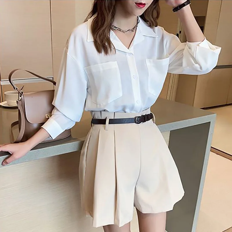 

Autumn New Solid Color Lapel long-sleeved shirt is suitable for spring, autumn and winter, stylish and Women Chiffon Blouse Hot