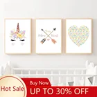 Рождественский Единорог Картина на холсте плакат для детской с цветочным принтом стрелка минималистский Nordic изображение для маленьких детей номер Декор