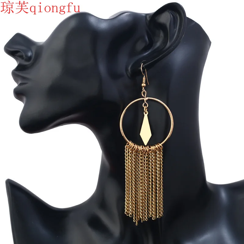 

Korea Fashion 2021 Metal Simple Long Earrings Tassel Earrings Geometric Elegant Temperament Ear Jewelry