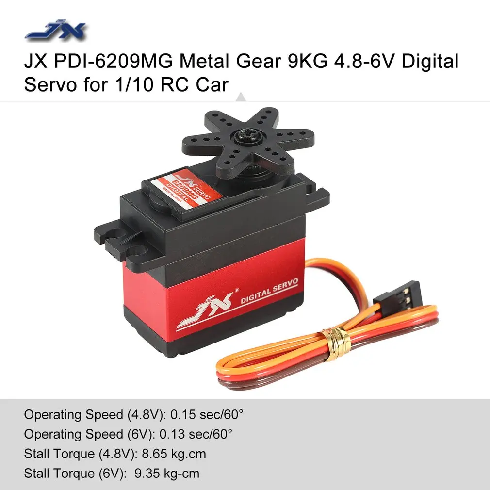 Фото JX PDI-6209MG 4 8 V-6V 0.13sec/60 9 35 kg Цифровой Металлический сервоалюминиевый чехол для 1/10 RC car