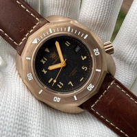 sd1946s bronze watch 100bar waterproof flat sapphire crystal dive watch big bronze hands fire pattern surface retro wristwatch