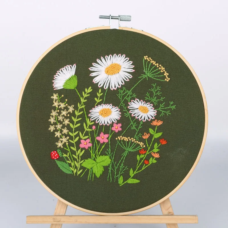 

Green Chrysanthemum Dandelion Daisy Diy Hand Embroidery Material Package Plant