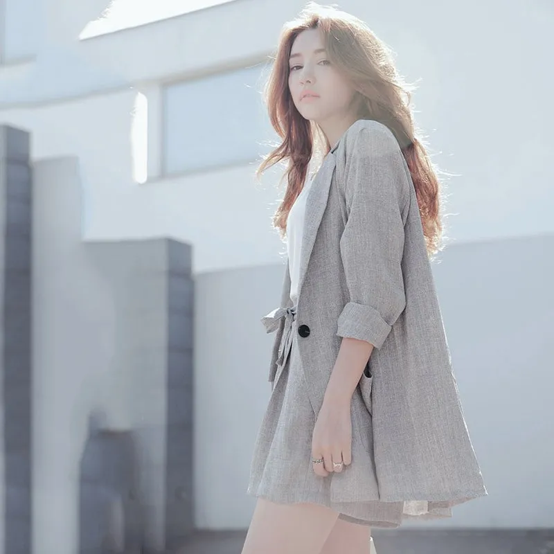 Женский костюм комплект из 2 предметов хлопковый льняной свободный блейзер с