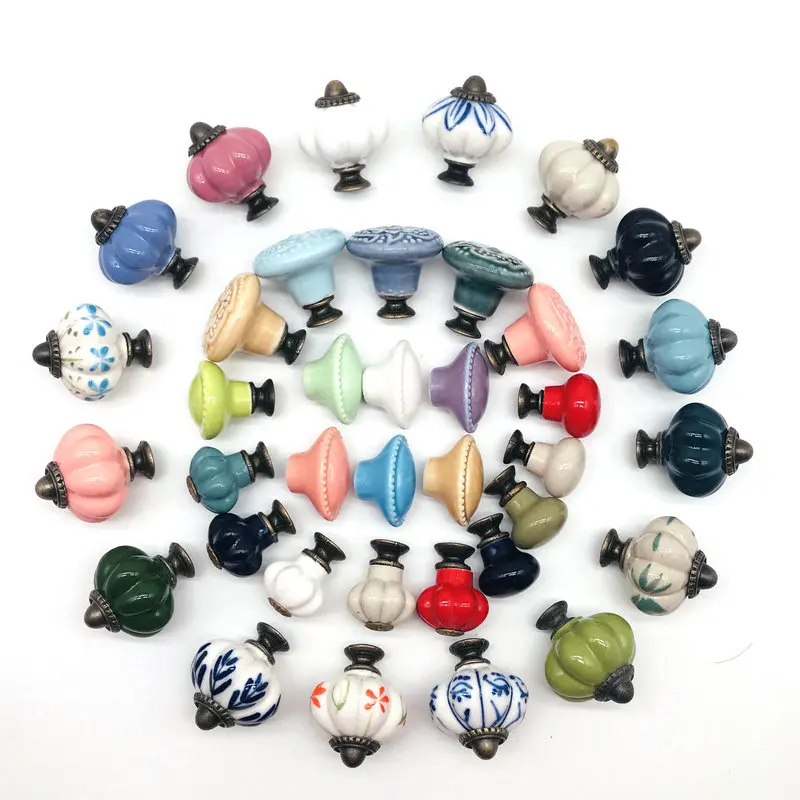 Мульти красочные ручной работы Керамические ручки для шкафчиков сплав Винтаж