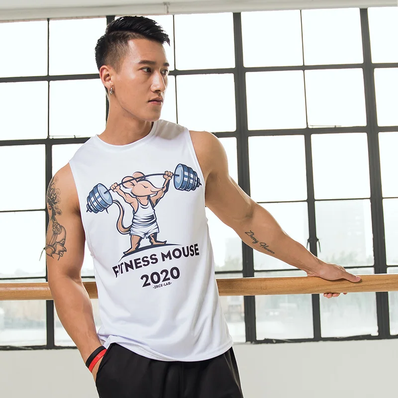 2020 Summer Muscle Mouse Sleeveless Men Tank Top Male Bodybuilding Clothes GymQuick Drying Vest Fitness Singlets tops | Мужская одежда