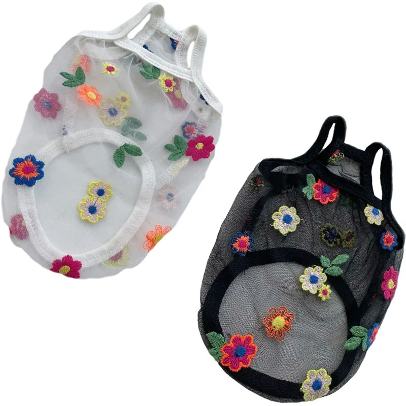 

Black Clear Princess Dog Vest Summer Pet Clothes Cat Dog Hoodies Weeding Dresses Embroidery Tulle Shirt For Small Dogs Chihuahua