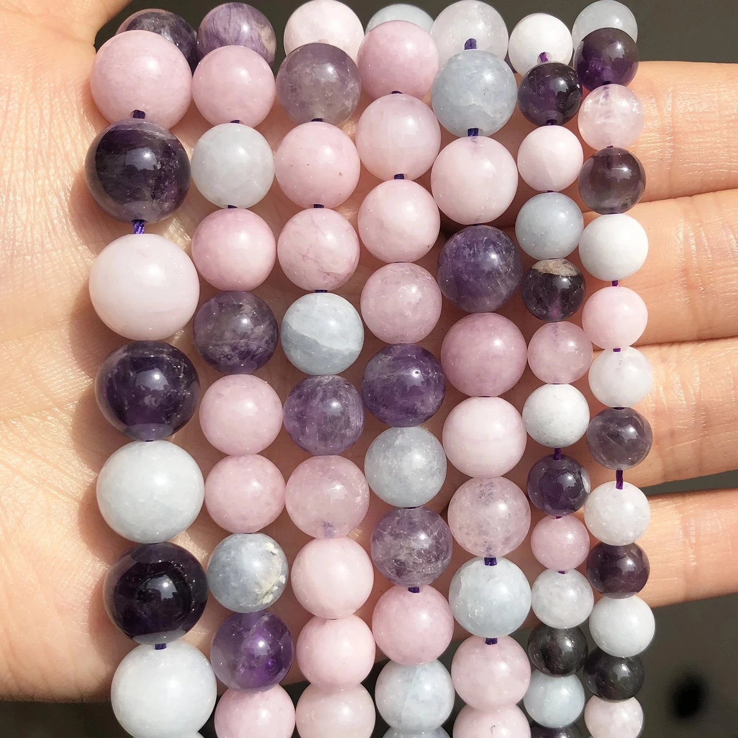 

Natural Amethysts Aquamarines Purple Spodum Stone Loose Spacer Beads For Jewelry Making DIY Bracelet Necklace 6/8/10m 15Inches