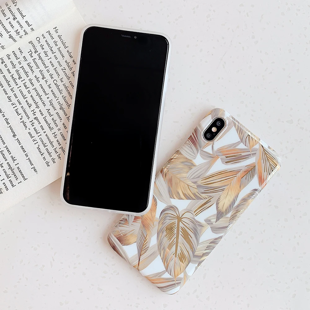 LOVECOM Electroplated Golden Leaf Phone Case For iPhone XR X XS Max 7 8 6 Plus Full Body Shell Soft Cover | Мобильные телефоны и