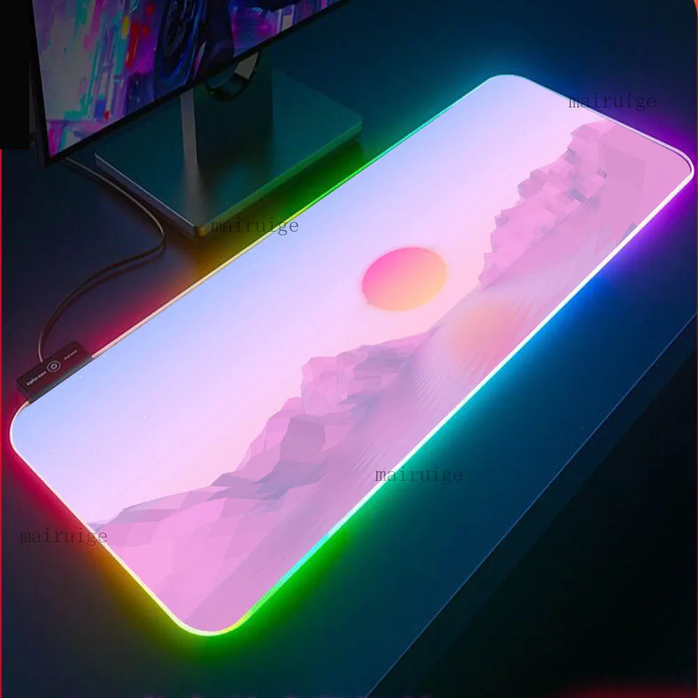 

Pink Sunrise Clouds RGB Mousepad XXL Gaming Accessories Pink Girl Heart USB Anti-skid Pad Gamer Notebook LED Keyboards Desk Mat