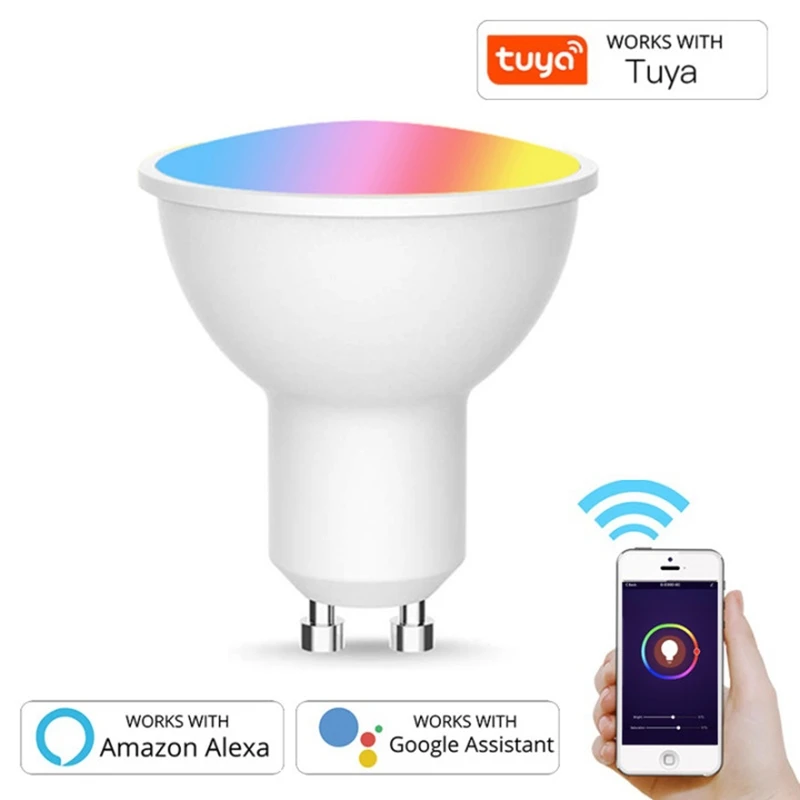 

GU10 Точечный светильник, Wi-Fi, умный светильник лампа 5 Вт RGB + CW 2800-6500K смарт-лампа дистанционного Управление RGB светильник для Alexa Google Home