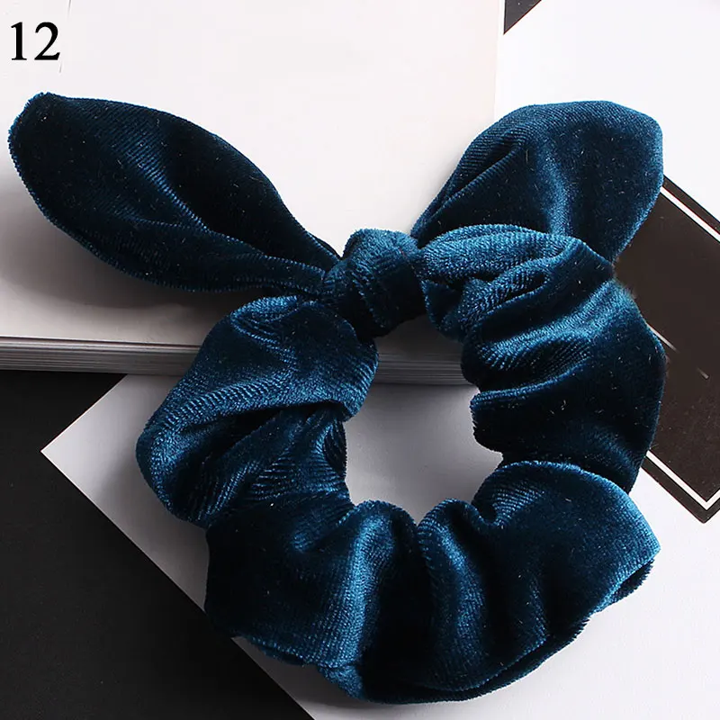 Женская бархатная однотонная эластичная резинка для волос с кроличьими ушками