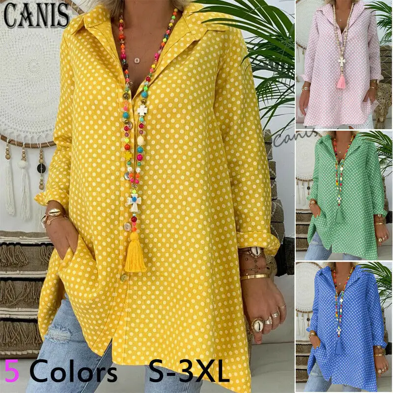 Модные рубашки с принтом в горошек для женщин женская Повседневная блузка