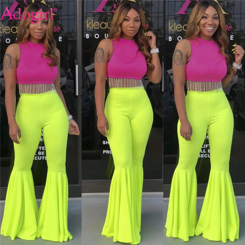 

Adogirl 2020 Autumn Women Solid Flare Pants High Elastic Waist Tights Bell Bottom Fashion Casual Trousers Foot Cut Pants