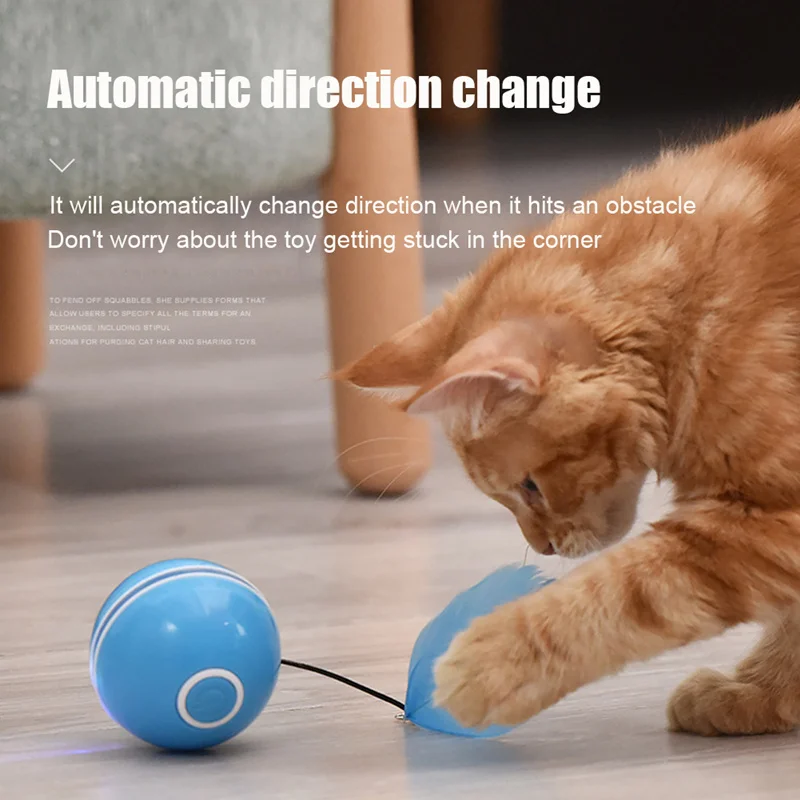 

Electric Cat Toy Smart Teasing Cat Ball Stick Feather Wand Interactive Laser Automatic Direction Change Globbles Toys For Kitten