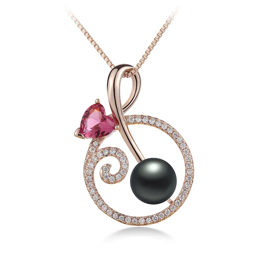 Natural Freshwater Pearl Shiny Pink Love Crystal Pendants Fashion Zircon Rose gold Necklace 925 sterling silver(No Chain) | Украшения и