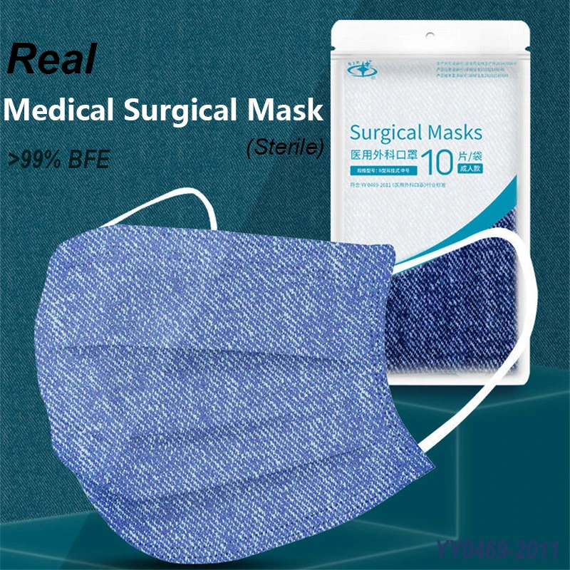 

10 -100 pcs Real Medical Mask Denim Face Mouth Masks 3 ply Breathable Medical Masque Filter Anti Virus Disposable Surgical Mask