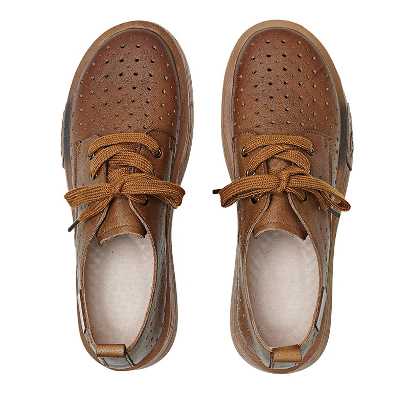 

YourSeason Ladies Platform Heels Shoes 2021 Vintage Spring Autumn Handmade Concise Women Lace Up Pumps Genuine Leather