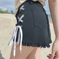 riches side strap high waisted jean shorts womens oversized wide leg retro hot pants women jeans high waisted jeans