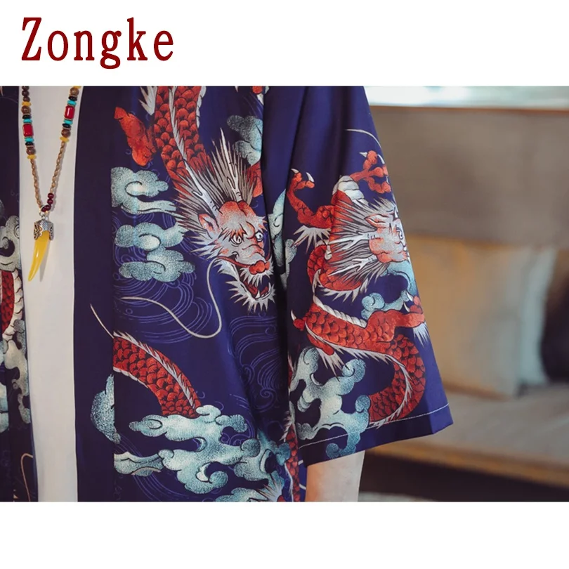 

Zongke Dragon Print Kimono Men Clothing 2021 Fashion Harajuku Kimono Cardigan Summer Hawaiian Shirt Men 4XL New Arrivals