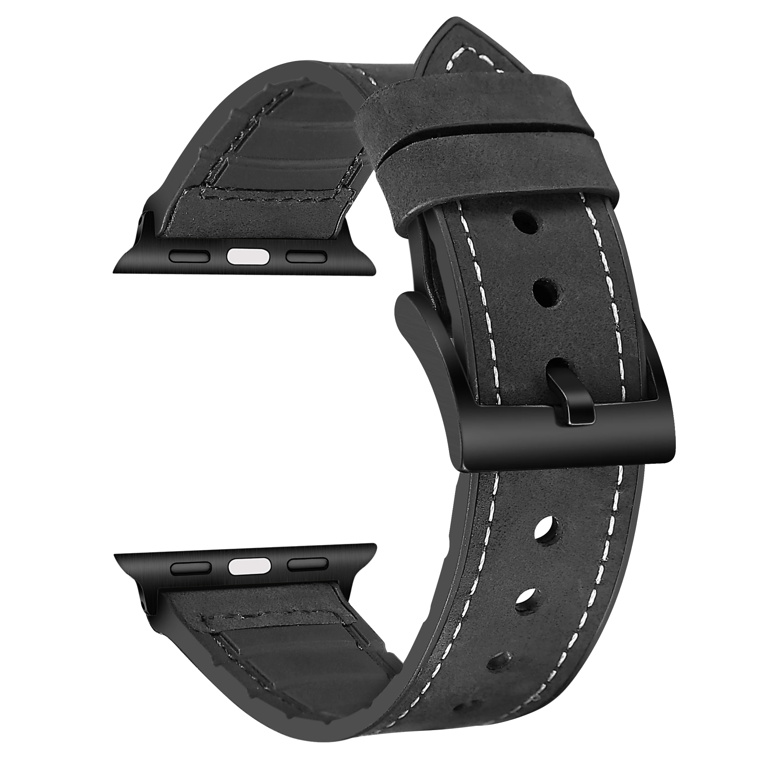 

Genuine Leather and Rubber Hybrid Straps for Apple Watch 44mm 42mm Black Pink Compatible for Series Bands 38mm 40mm Sweat Proof
