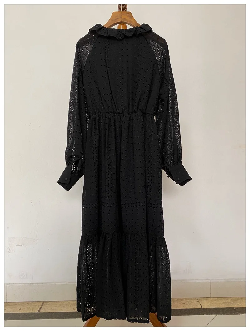 

Top Quality New 2020 Spring Party Evening Vestidos Women V-Neck Allover Exquisite Embroidery Long Sleeve Mid-Calf Dress Tunic