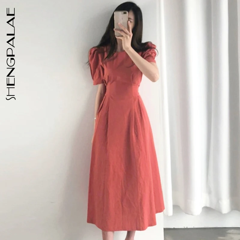 Женское винтажное платье-макси SHENGPALAE свободное однотонное тонкое с высокой