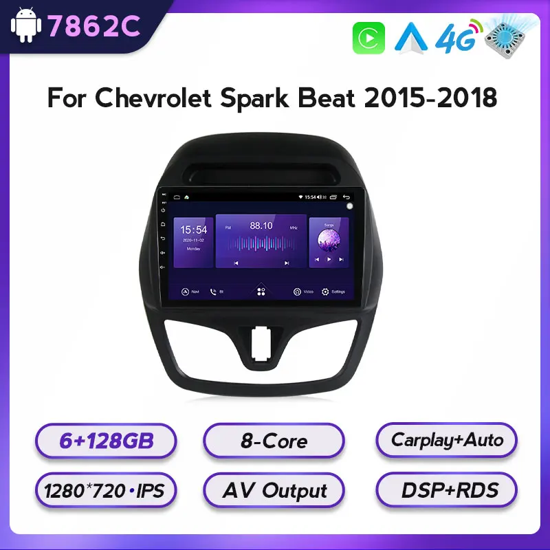 4G LTE Android 11 IPS автомобильное радио для Chevrolet Spark Beat 2015 2016 2017 2018 Мультимедиа Видео