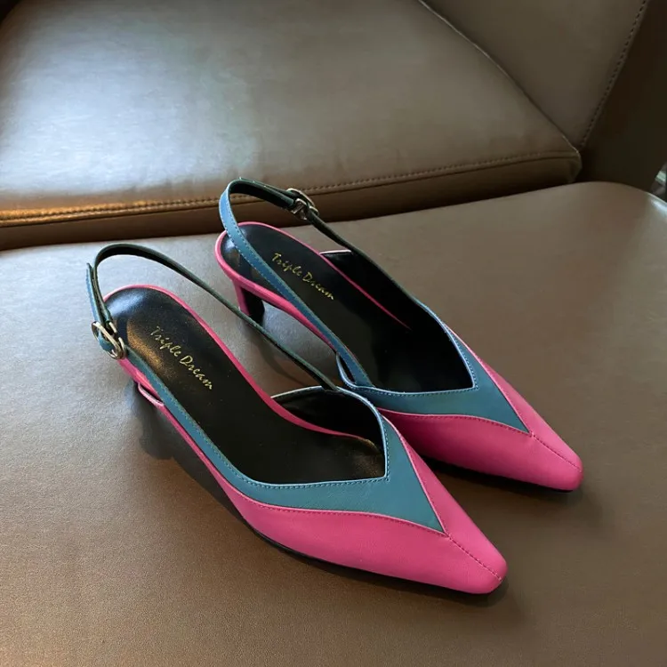 

MLJUESE 2020 women sandals cow leather Rome style blue color buckle strap square toe high heels beaches sandals party