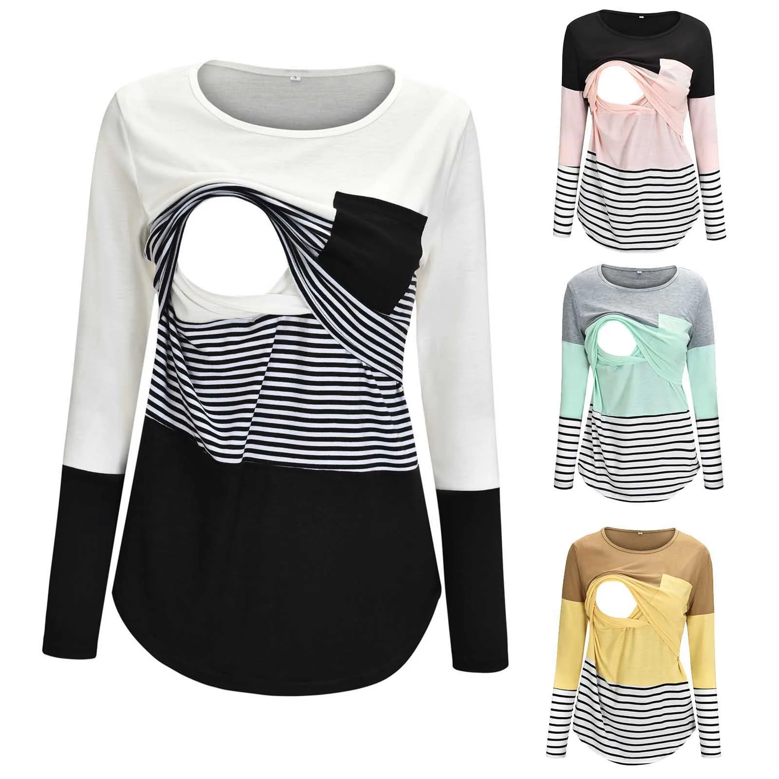 

Maternity T-shirt Long Sleeve Stripe Nursing Clothes Maternity Top Breastfeeding Clothes Ropa Premama Embarazadas