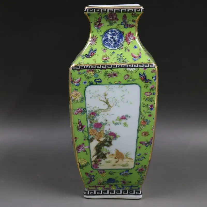 Эмалированная квадратная ваза с изображением китайской символики династии Цин |