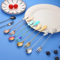 6pcs stainless steel coffee scoops cute personality seahorse spoon fork mixing shell spoon set fruit fork kitchen coffeeware