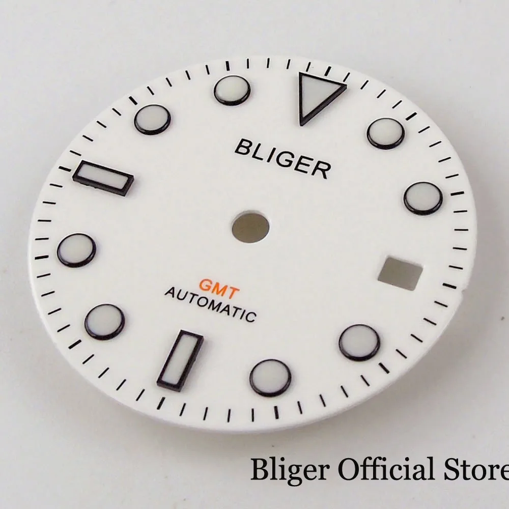 

31.3mm BLIGER Automatic Watch Dial fit GMT MINGZHU 3804 Movement Black Marks Blue Luminous
