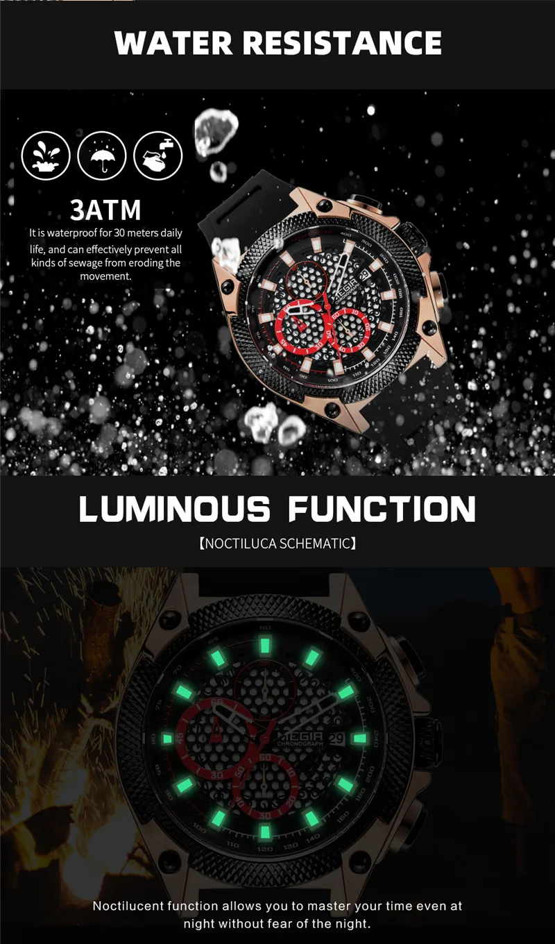 MEGIR часы мужские водонепроницаемые Хронограф военные армейские лучший бренд