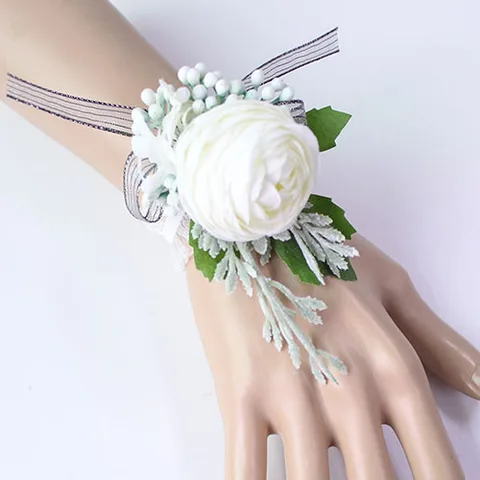 Белые розовые шелковые цветы, корсажный браслет, искусственные цветы для подружек невесты, свадебная бутоньерка для жениха, свадебная бутоньерка