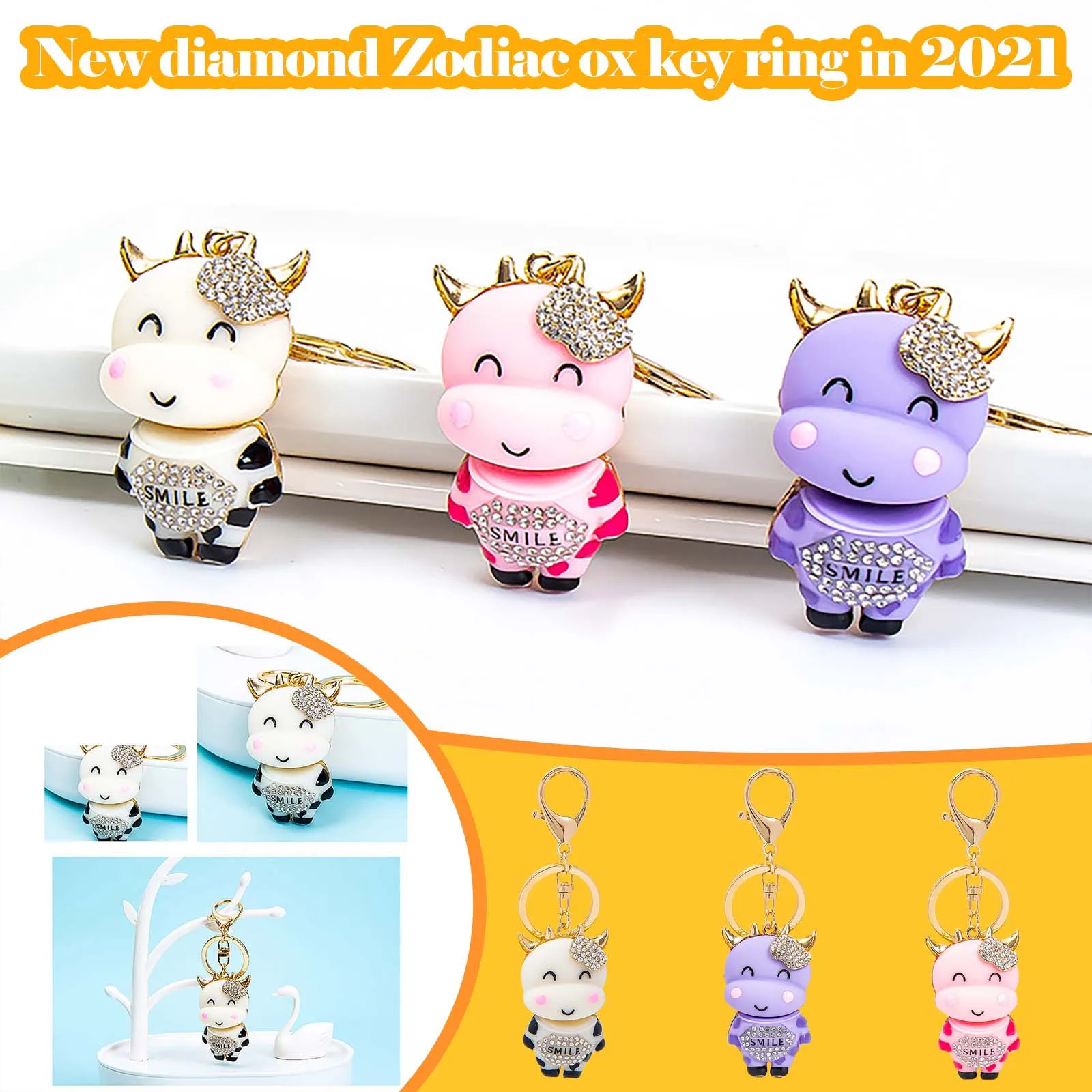1 шт. новинка 2021 брелок со стразами модный с рисунком крупного рогатого скота